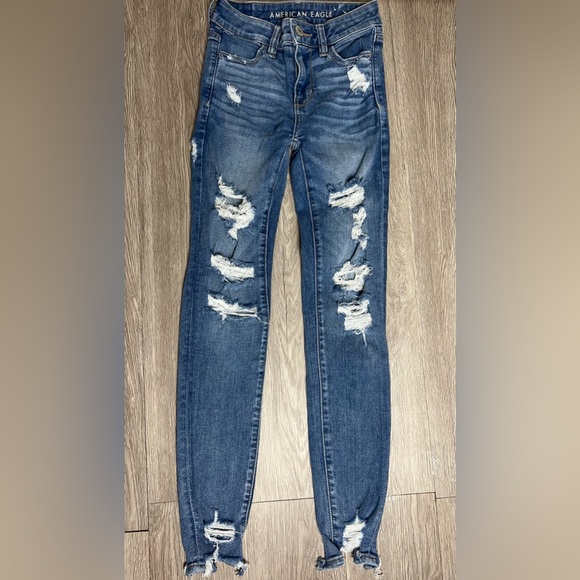 American Eagle Next Level Stretch Hi Rise Jeggings Distressed Size 0 Reg… - Picture 5 of 9